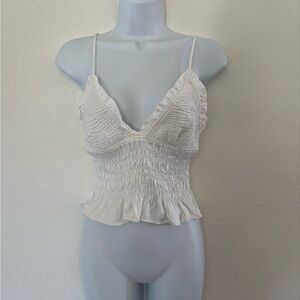 Zara White Ruffled Smocked Top M